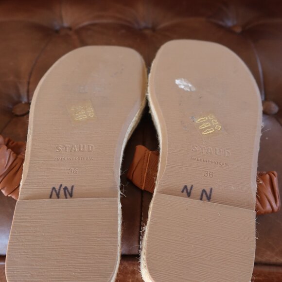 $295 STAUD Maya espadrille sandals flatform cognac brown size 36 platform 1" - Picture 13 of 16